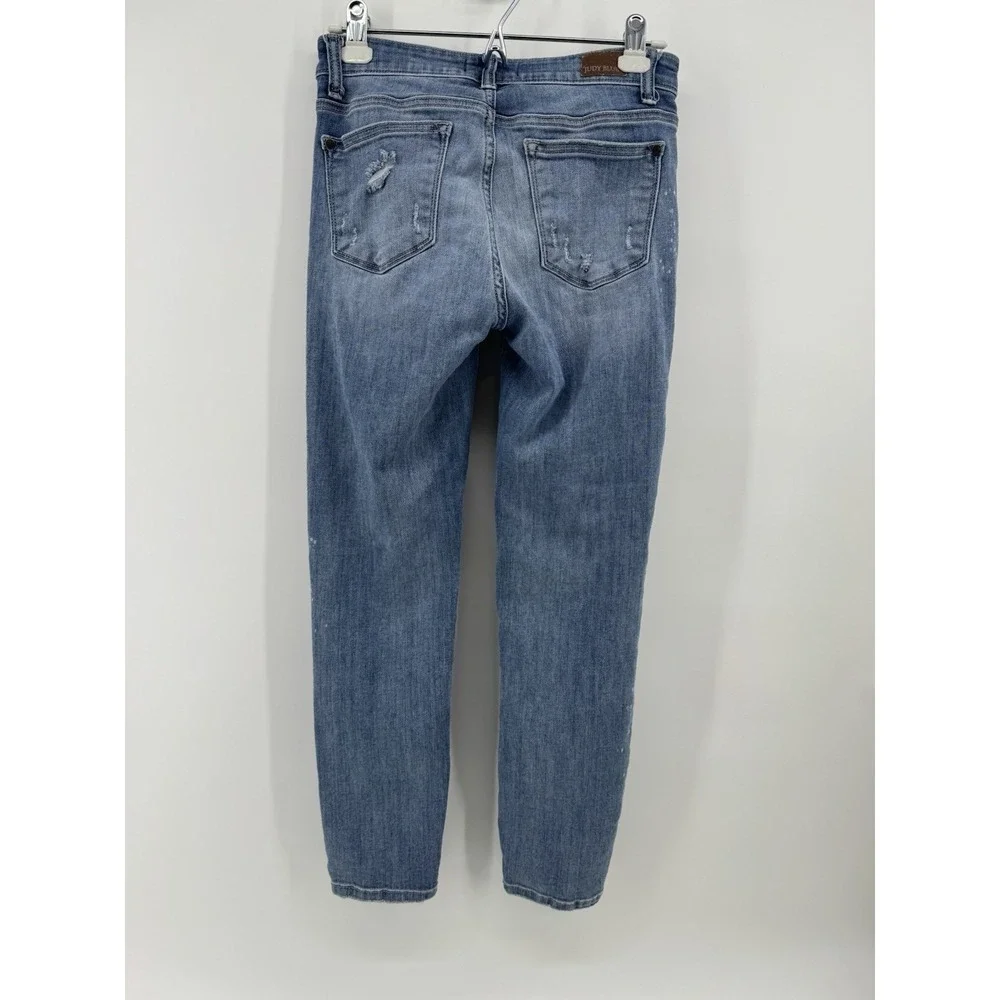 Judy Blue Relaxed Fit Distressed‎ Light Wash Jeans Paint Splatter JB8273MD  7/28